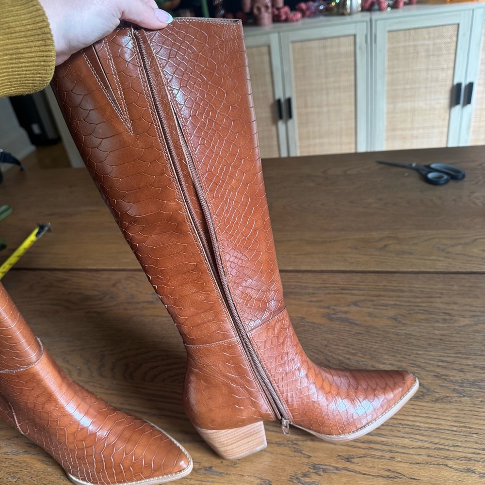 Matisse Anthropologie Bruna Boot western Croc Leather emboss Heeled Boots cowboy - Picture 8 of 13